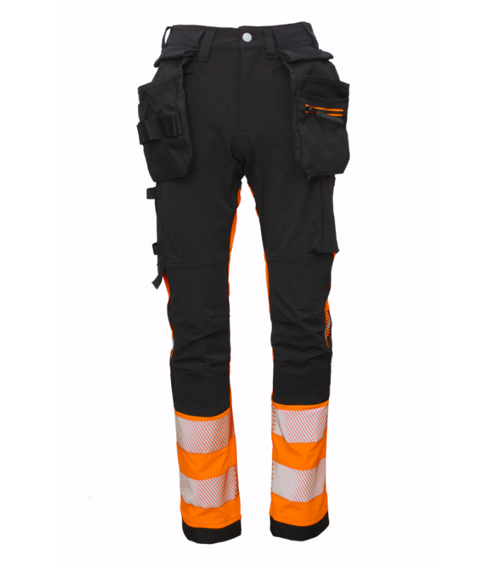 Bosafety TENSION PRO tööpüksid ripptaskutega 4x stretš Hi-Vis kl.1 must/oranž