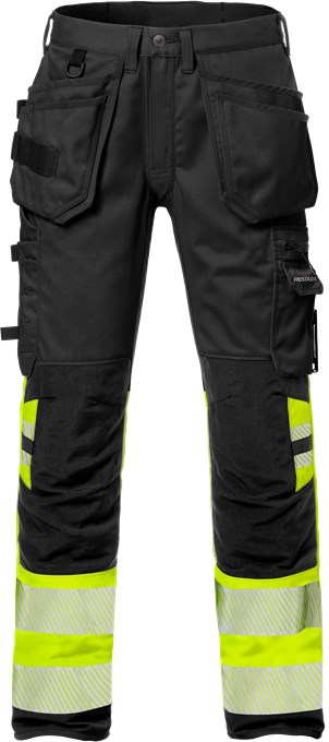 Fristads STIBY 2709 PLU HI-VIS kl.1 naiste stretšpüksid ripptaskutega must/kollane
