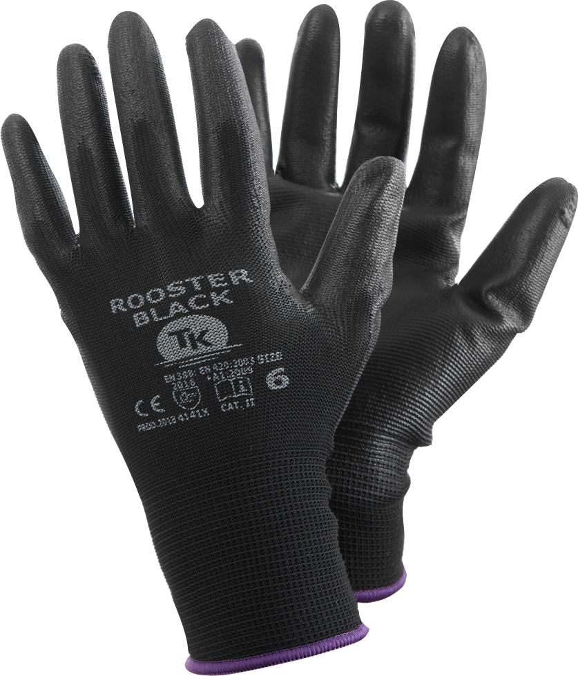 TK ROOSTER BLACK töökindad PU/polüester, must, kat.2