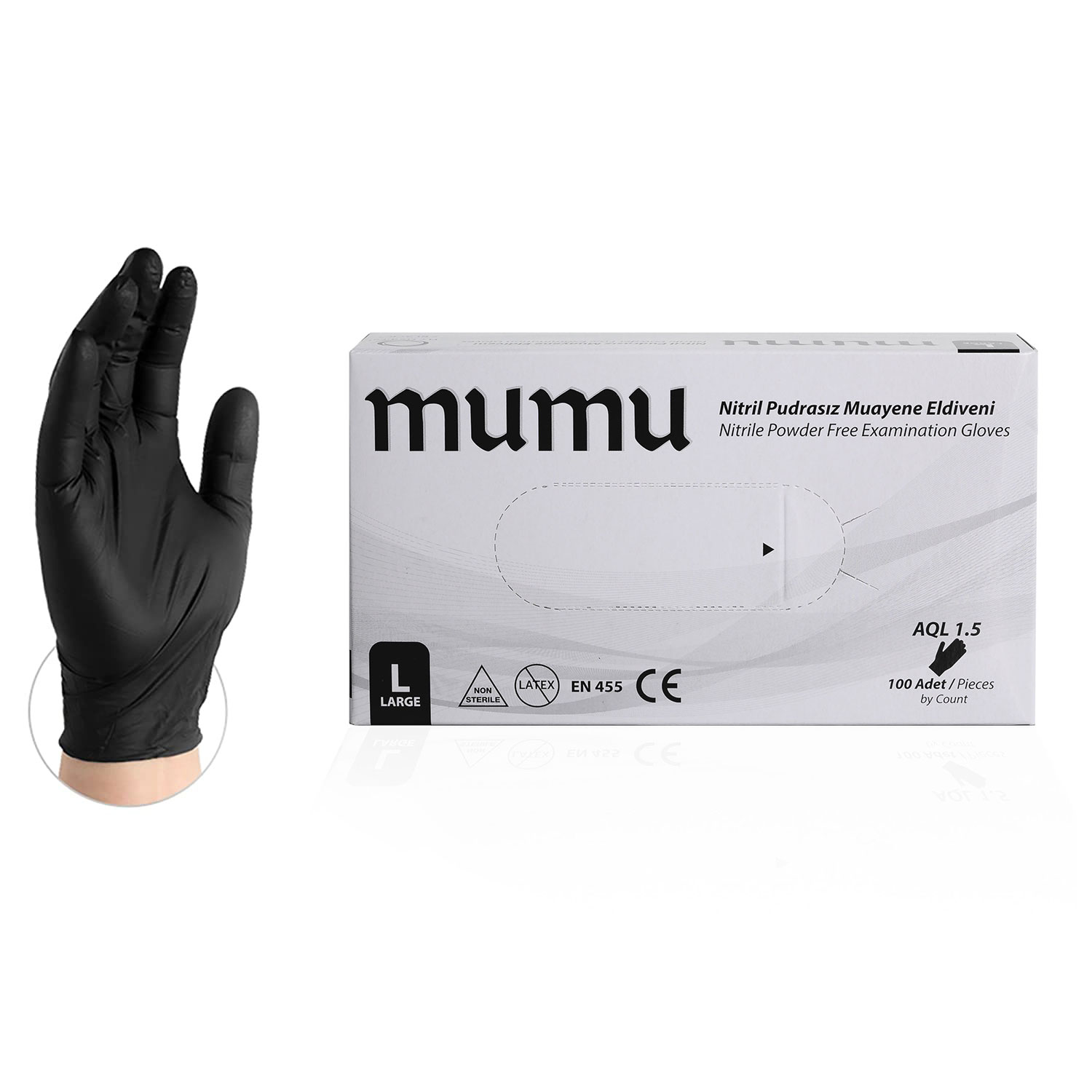 Mumu Plus puudrivabad ühekordsed nitriilkindad 100tk/karp, must