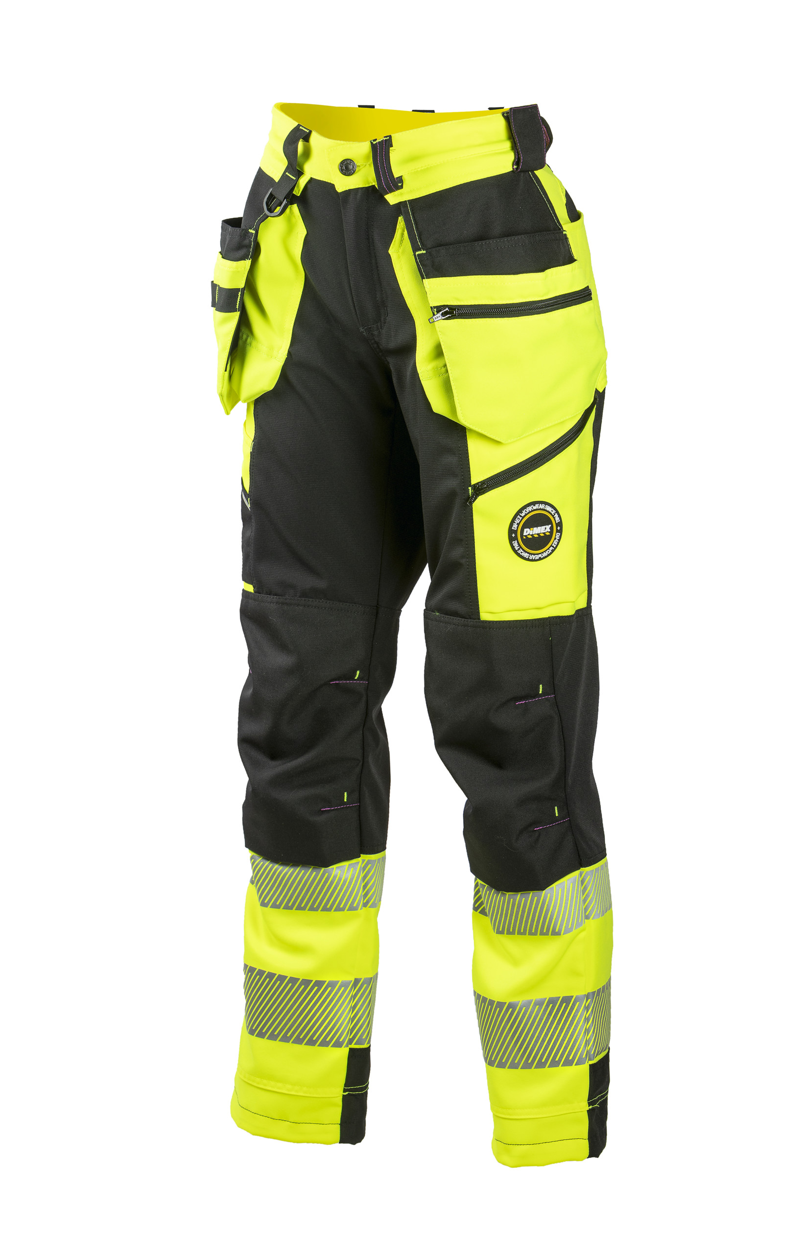 Dimex Superstretch naiste püksid ripptaskutega Hi-Vis kollane/must kl.1