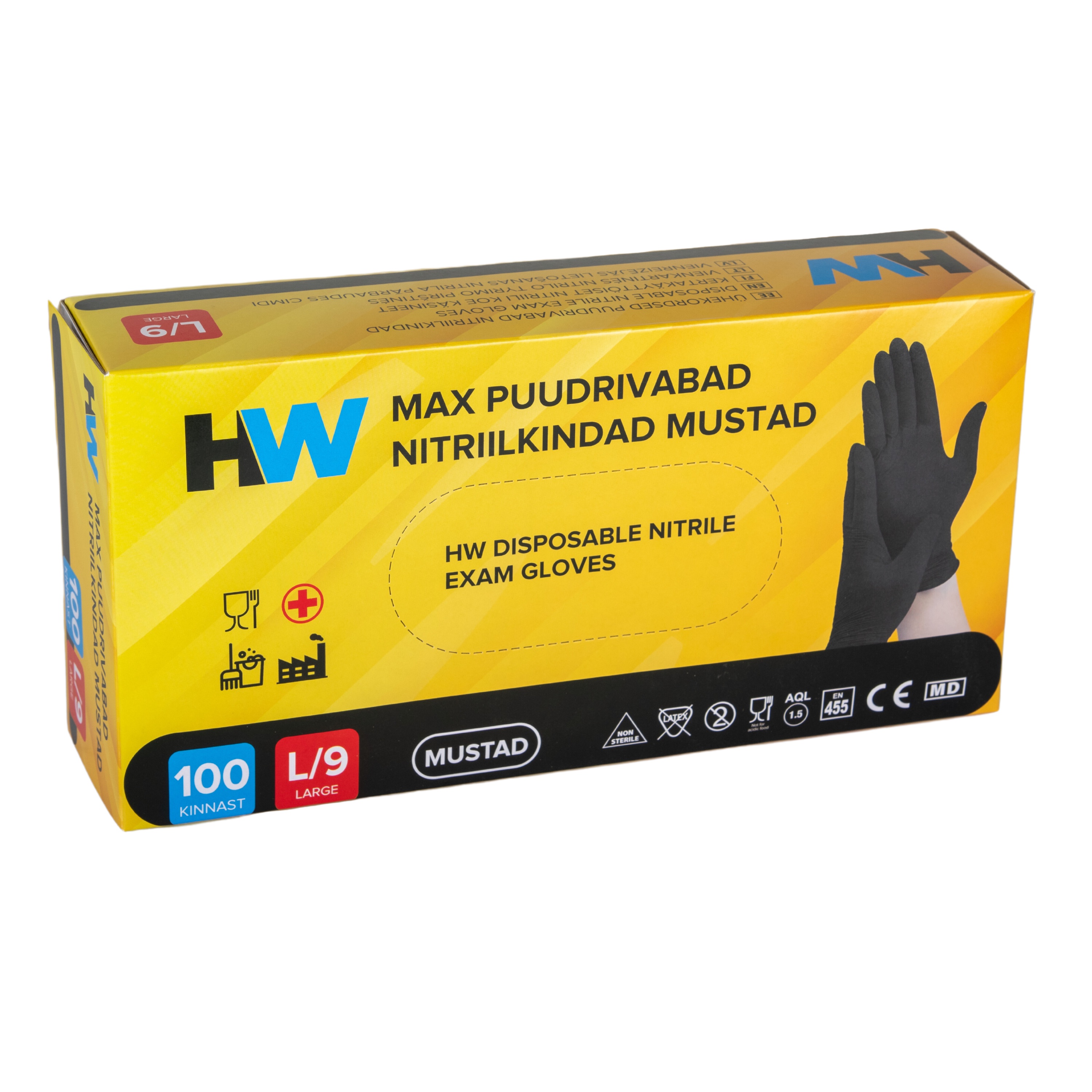 HW Max puudrivabad ühekordsed nitriilkindad 100tk/karp must